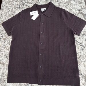 NEW Jason Wu Men's Short Sleeve Knit Button Down Shirt Merino Wool Brown XL NWT